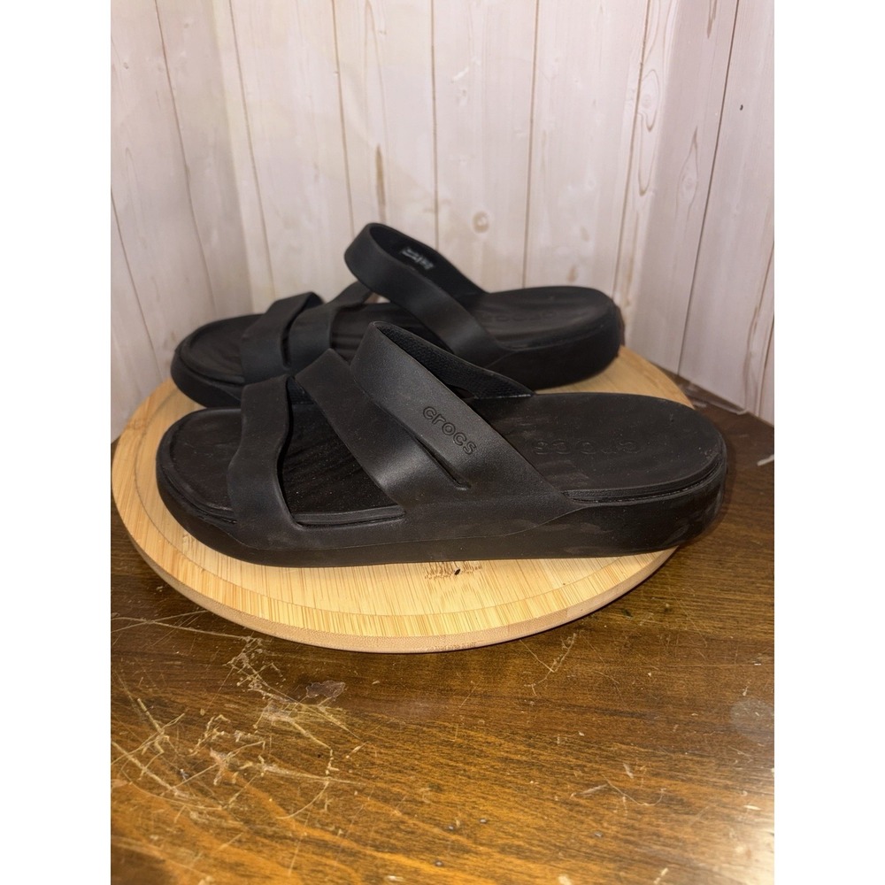 Crocs Gateway Black Slip on Strappy Mules Flip Flop Sandal Sliders Size 7
